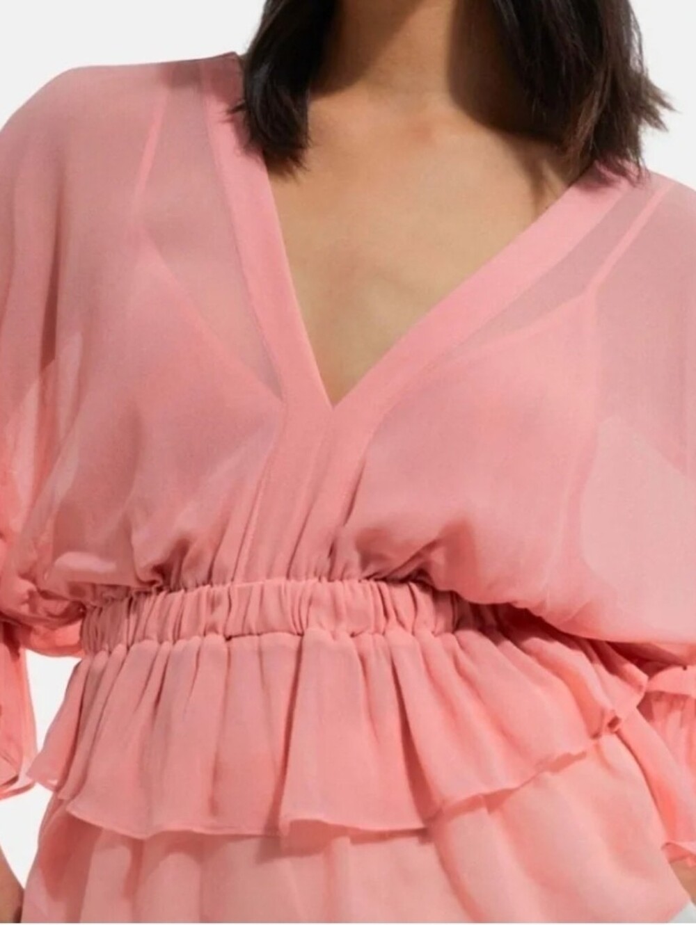 The Kooples Coral Pink Ruffle V-Neck Blouse